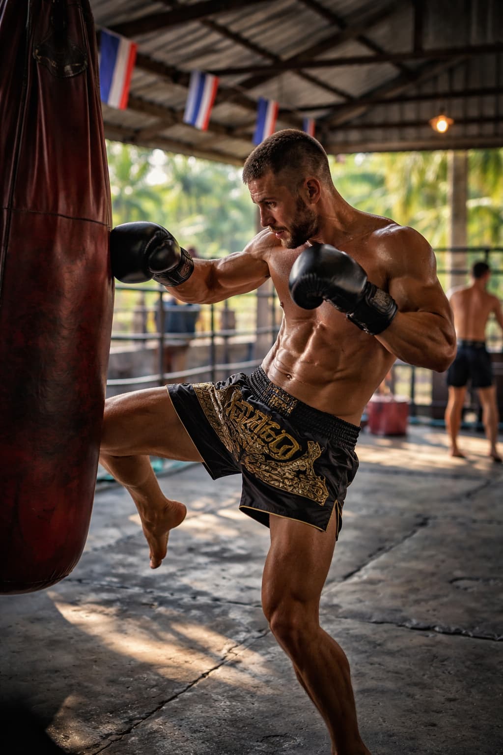 Muay Thai Fighter während dem Training im Trainingscamp in Thailand
