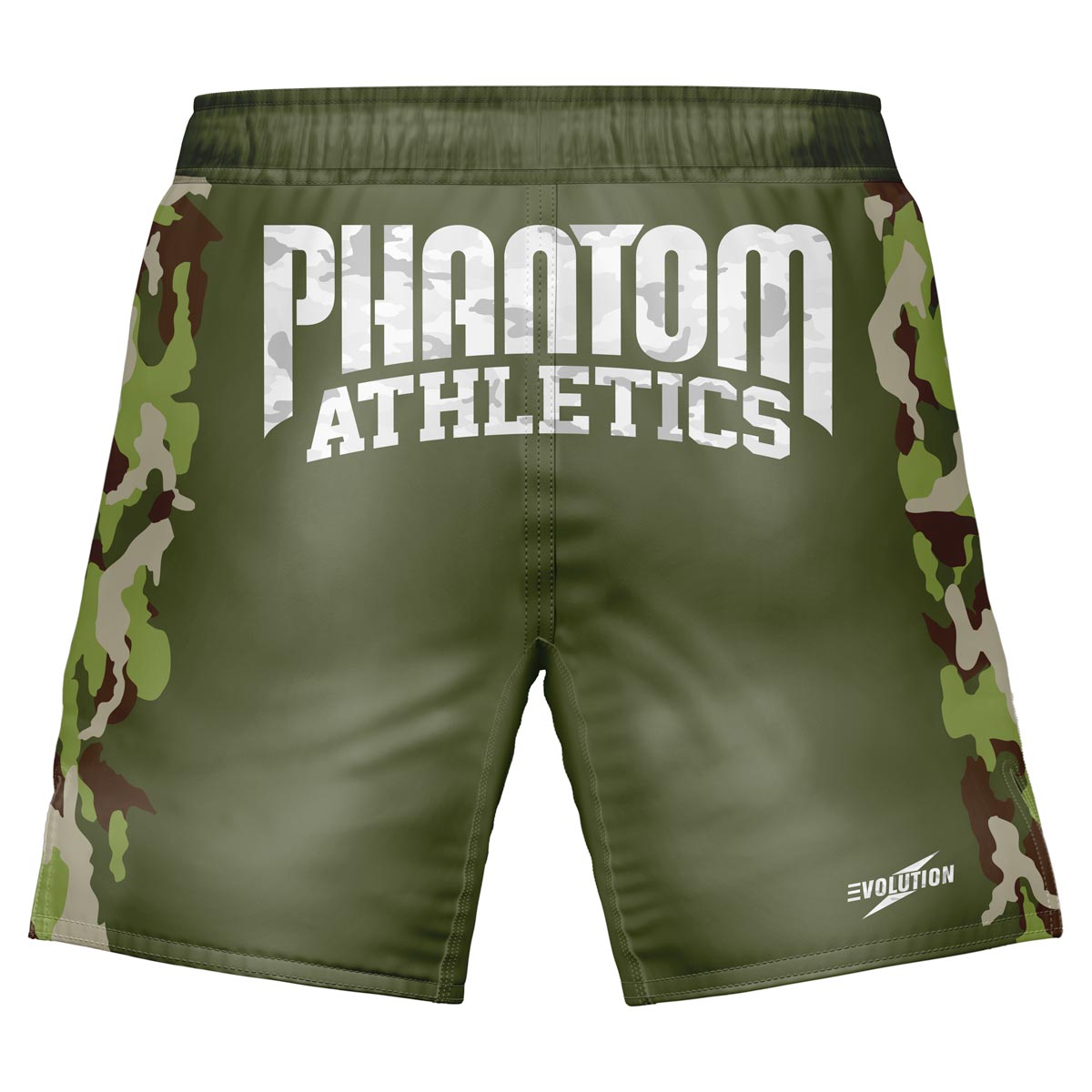 Phantom EVO MMA Fightshorts. Im Warfare Design mit grünen Camo Elementen.