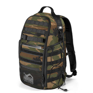 Phantom Athletics Rucksack Tactic S Woodland Camo, perfekt für Kampfsportler im MMA, Muay Thai und BJJ. Kompakt und robust, ideal für Trainingsausrüstung.