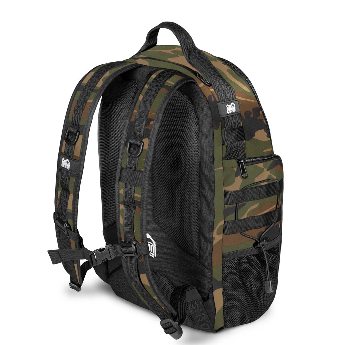Tactic S Woodland Camo Backpack von Phantom Athletics, speziell für Kampfsport entwickelt. Bietet Platz für Boxhandschuhe, Rashguards und Schienbeinschoner.