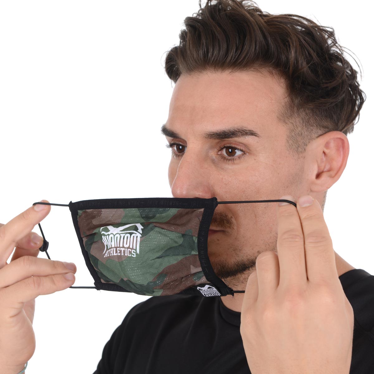 Phantom Athletics Facemask Tactic Green Camo, ideal für Sparring und Fitness. Stylisches Design mit hohem Komfort für sportliche Aktivitäten und den Alltag.