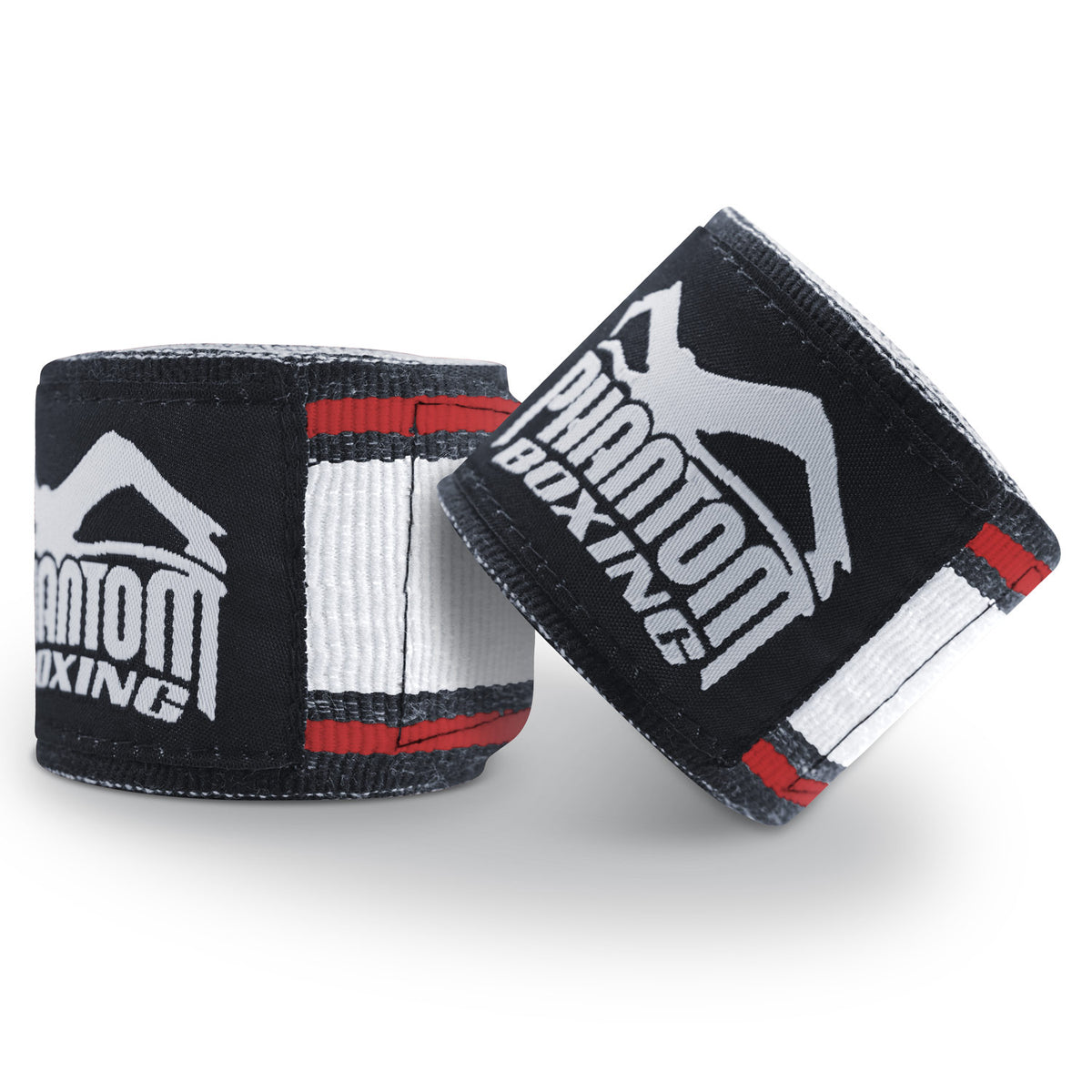 Phantom Boxbandagen für dein Kampfsporttraining.  Ideal für MMA, Muay Thai und Kickboxen. 450cm in den Farben Schwarz/Weiss/Rot.