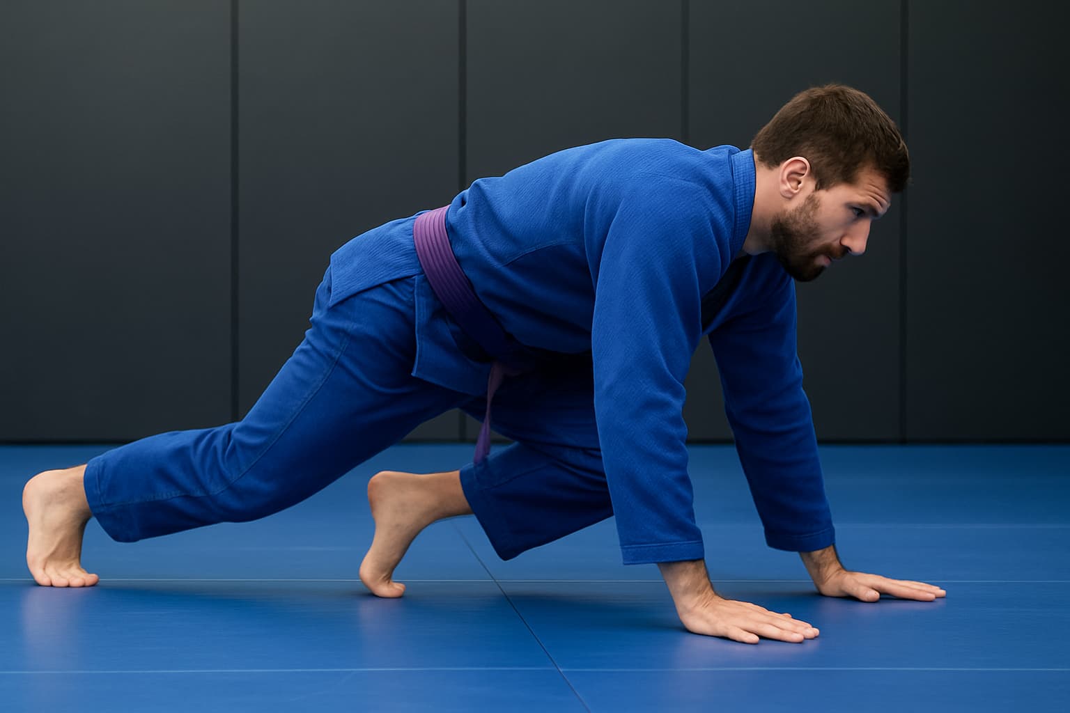 BJJ-Fighter mit Gi beim Cardio-Training