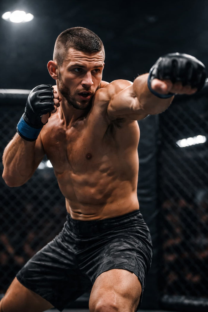 MMA-Fighter im Oktagon beim klassischen Boxen