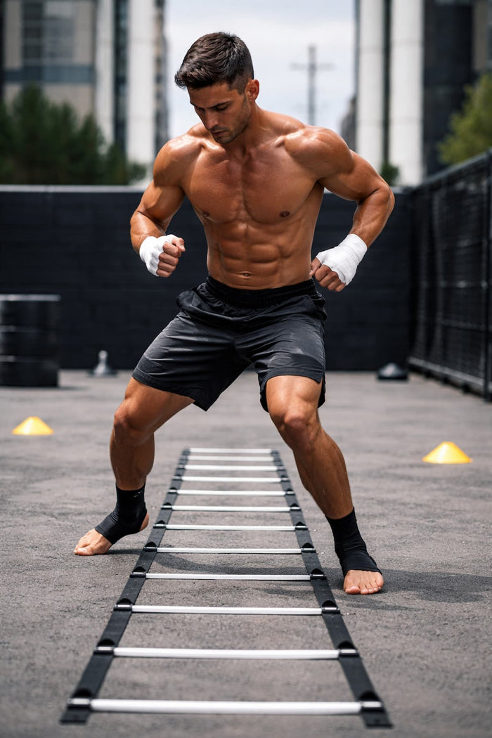 Kampfsport-Athlet beim Outdoor-Agility-Training