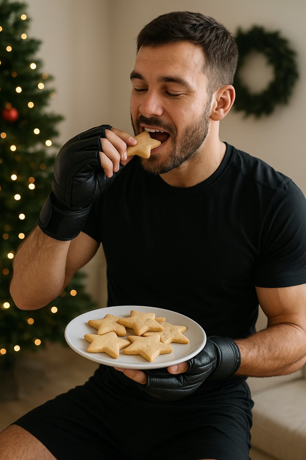 MMA-Fighter, während er Weihnachtskekse isst.