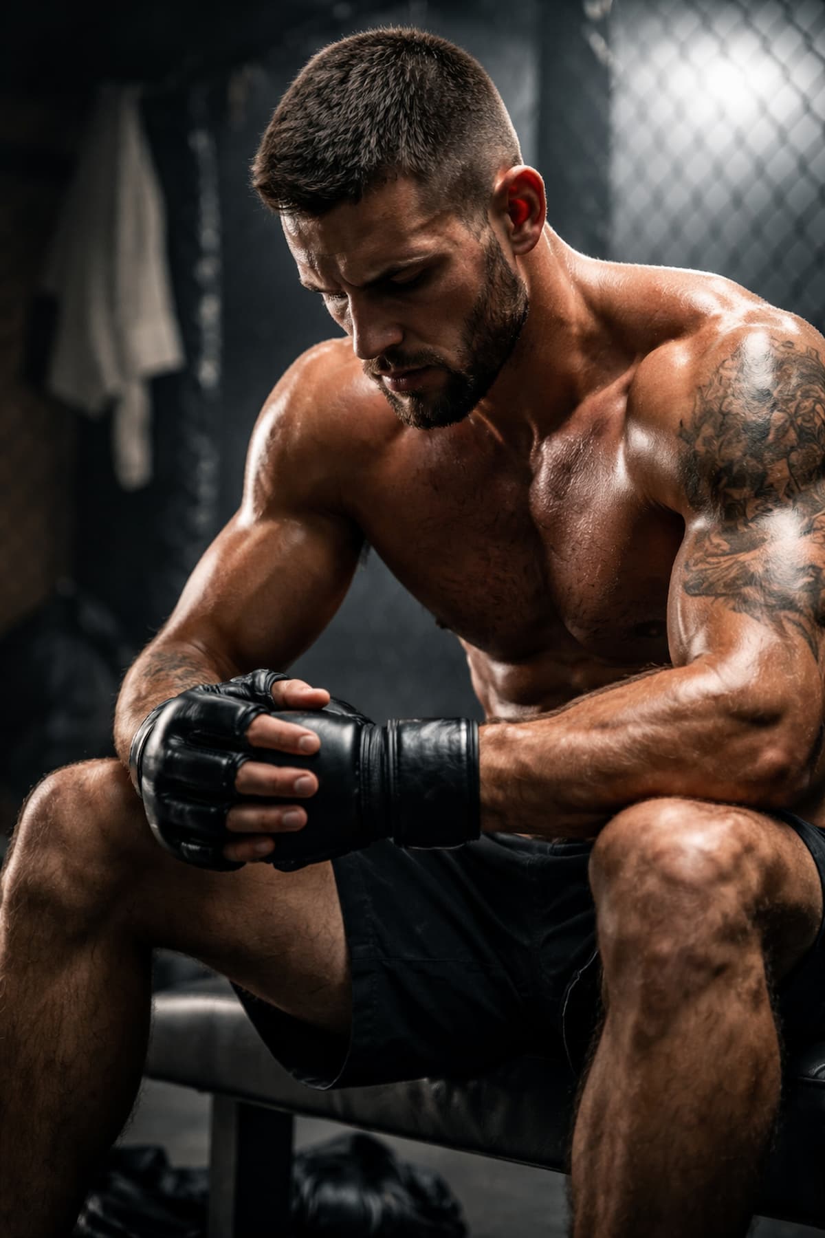 Kampfsport-Athlet während der mentalen Vorbereitung vor einem Kampf