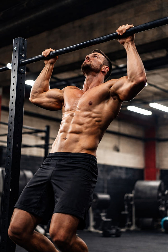 MMA-Fighter bei Pull-Ups im Gym