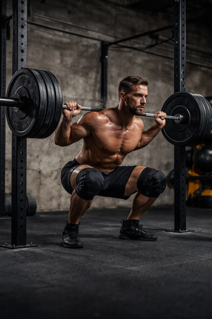 Kampfsport-Athlet bei Kniebeugen