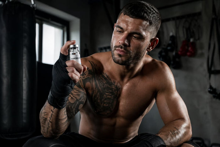 Kampfsport-Athlet mit Ipamorelin-Peptid im Gym