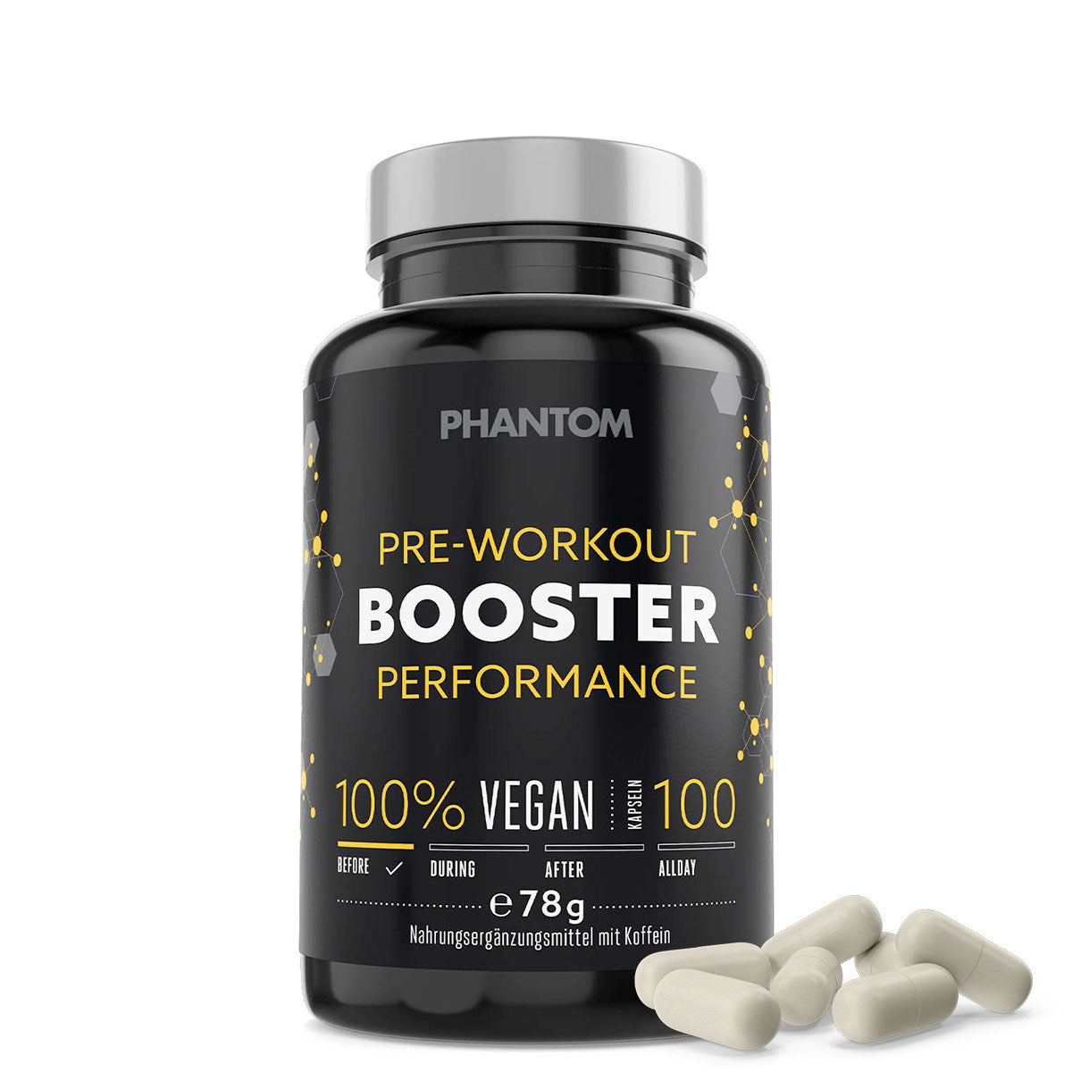 Phantom pre-workout booster in capsule form for more focus and power in martial arts.