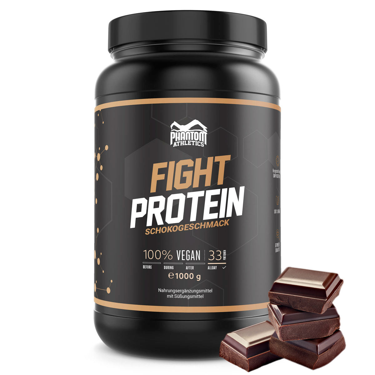 Proteína Phantom FIGHT para artistas marciales con un delicioso sabor a chocolate.