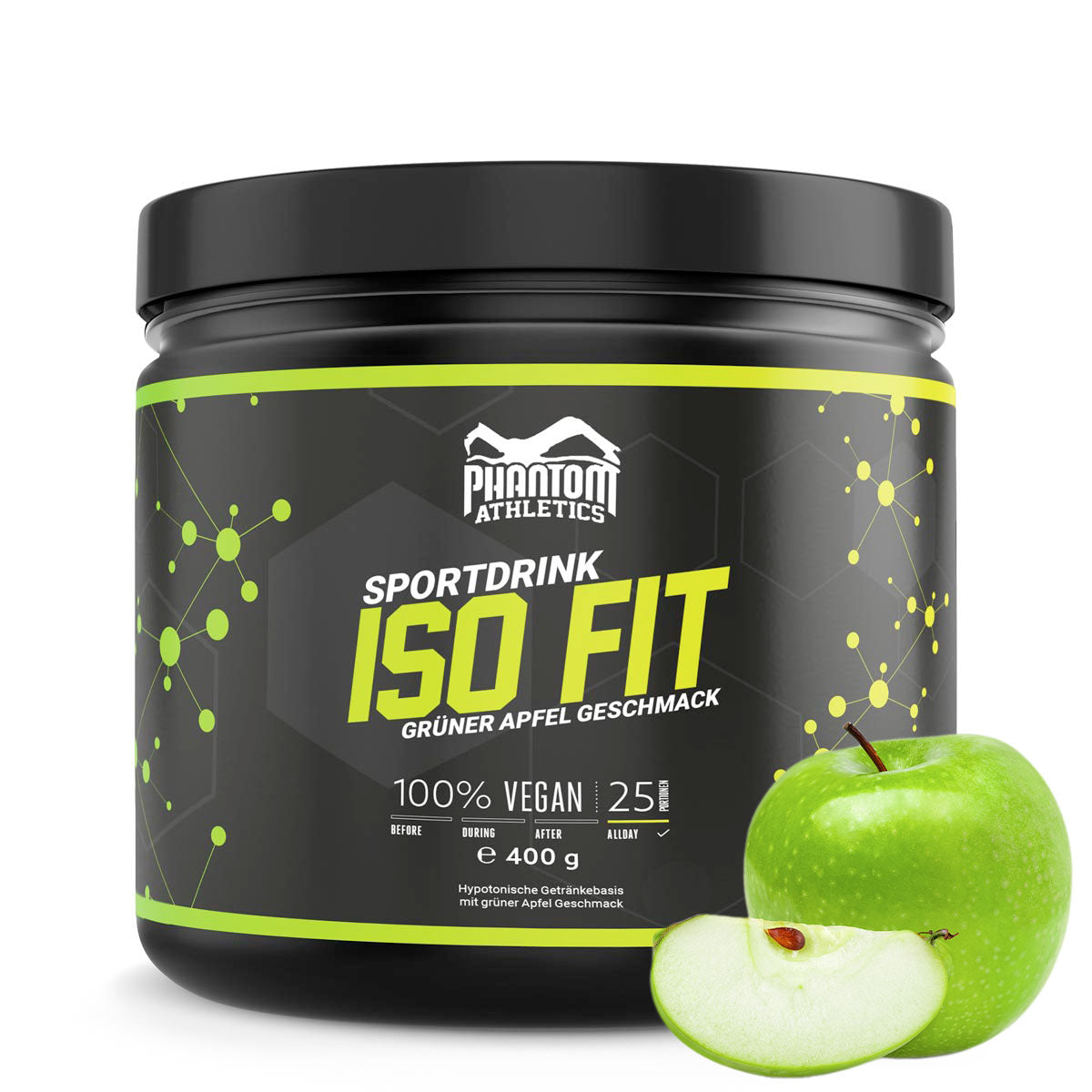 Le complément nutritionnel Phantom ISO FIT vous apporte tout ce dont vous avez besoin pour l'entraînement aux arts martiaux. Maintenant avec un délicieux goût de pomme verte.
