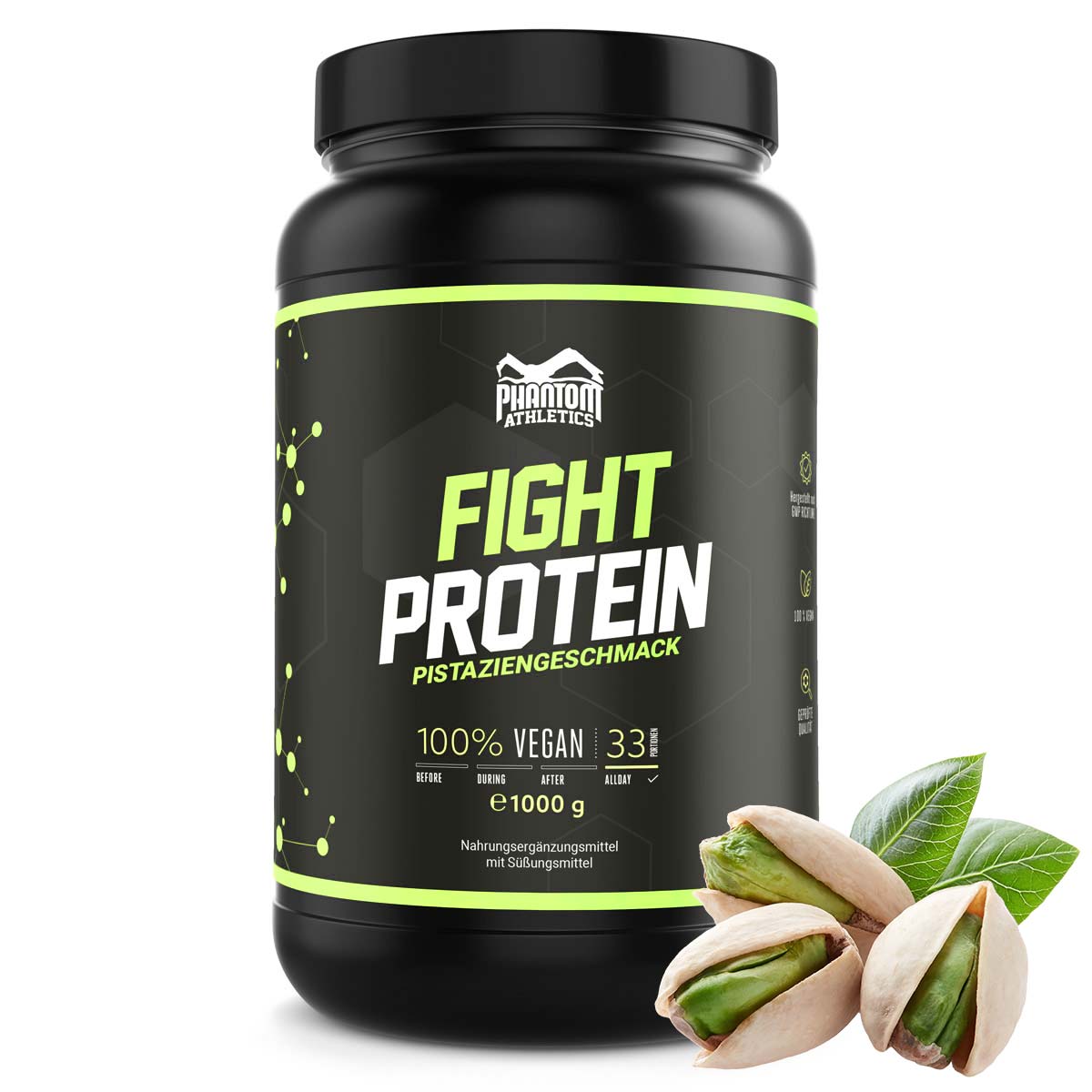 Phantom FIGHT protein for martial artists with pistachio flavor