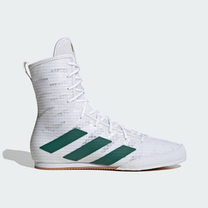 Adidas Box Hog 4 Boxschuhe in Weiß-Grün – ideal für schnelles und präzises Bewegen im Ring. Leichtes Design, optimaler Grip und perfekte Unterstützung beim Boxtraining.