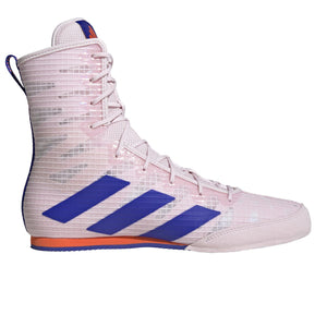 Hochwertige Boxschuhe „Box Hog 4“ von Adidas in Weiß und Blau für Boxtraining, Sparring und Kampfsport. Bieten leichten Tragekomfort, sicheren Halt und optimale Performance für Training und Wettkämpfe. Ideal für ambitionierte Boxer.