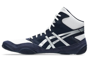 Die Asics Snapdown 4 Ringerschuhe in Midnight Blue/Silver sind speziell für die Anforderungen des Ringens entwickelt und bieten hervorragende Stabilität und Flexibilität auf der Matte.