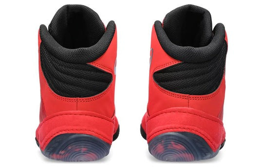 Rote Asics Split Elite Ringerschuhe – Entwickelt für Spitzenleistung, bietet dieser Schuh eine flexible Sohle und hervorragende Atmungsaktivität. Das leichte Material sorgt für Komfort und ermöglicht schnelle, präzise Bewegungen.