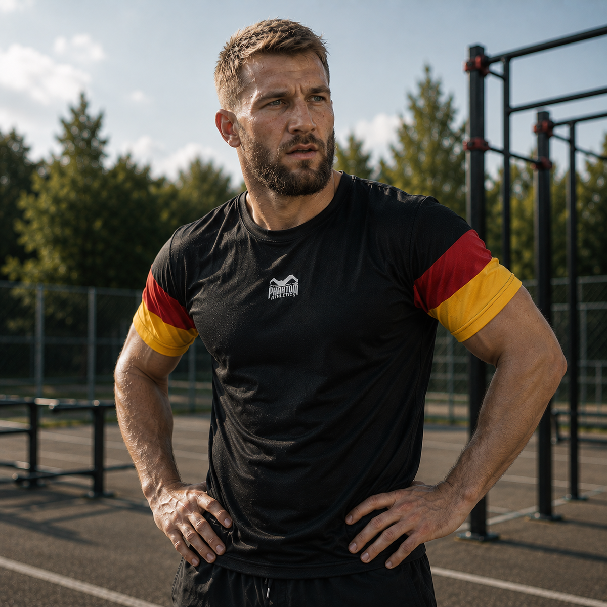 Dieses hochwertige Trainingsshirt von Phantom Athletics steht für deutsche Team-Ästhetik und maximale Funktion im Kampfsport. Der leichte, flexible Stoff bietet optimale Bewegungsfreiheit beim Sparring, Grappling oder funktionellen Training im Gym.