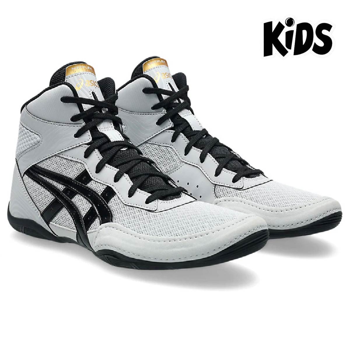 Die ASICS Matflex 7 Kinder Ringerschuhe in Grau – atmungsaktive Mesh-Oberfläche für optimales Fußklima beim Grappling und MMA.