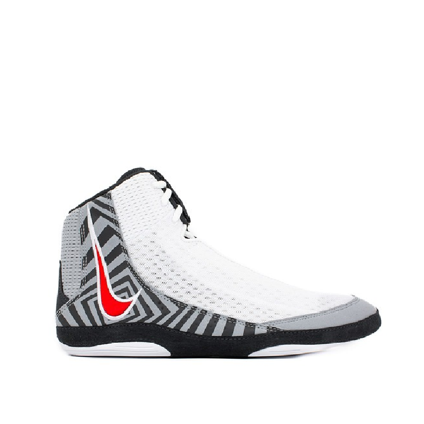 Hochwertige Nike Inflict 4 SE Wrestling Shoes in Weiß und Grau, ideal für intensives Grappling, Wrestling und MMA-Training. Perfekte Passform und rutschfeste Sohle für maximale Kontrolle auf der Matte.