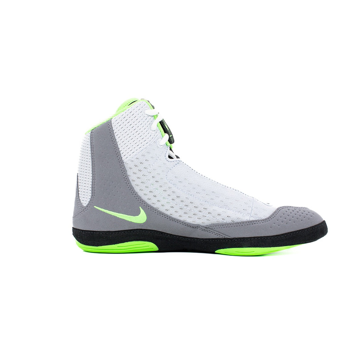 In Grau gehalten und mit leuchtenden Neon-Details versehen, sind diese Ringerschuhe nicht nur stylisch, sondern funktional ausgelegt. Sie liefern kompromisslosen Grip, Beweglichkeit und Stabilität – ideal für Trainingseinheiten im Kampfsportbereich.