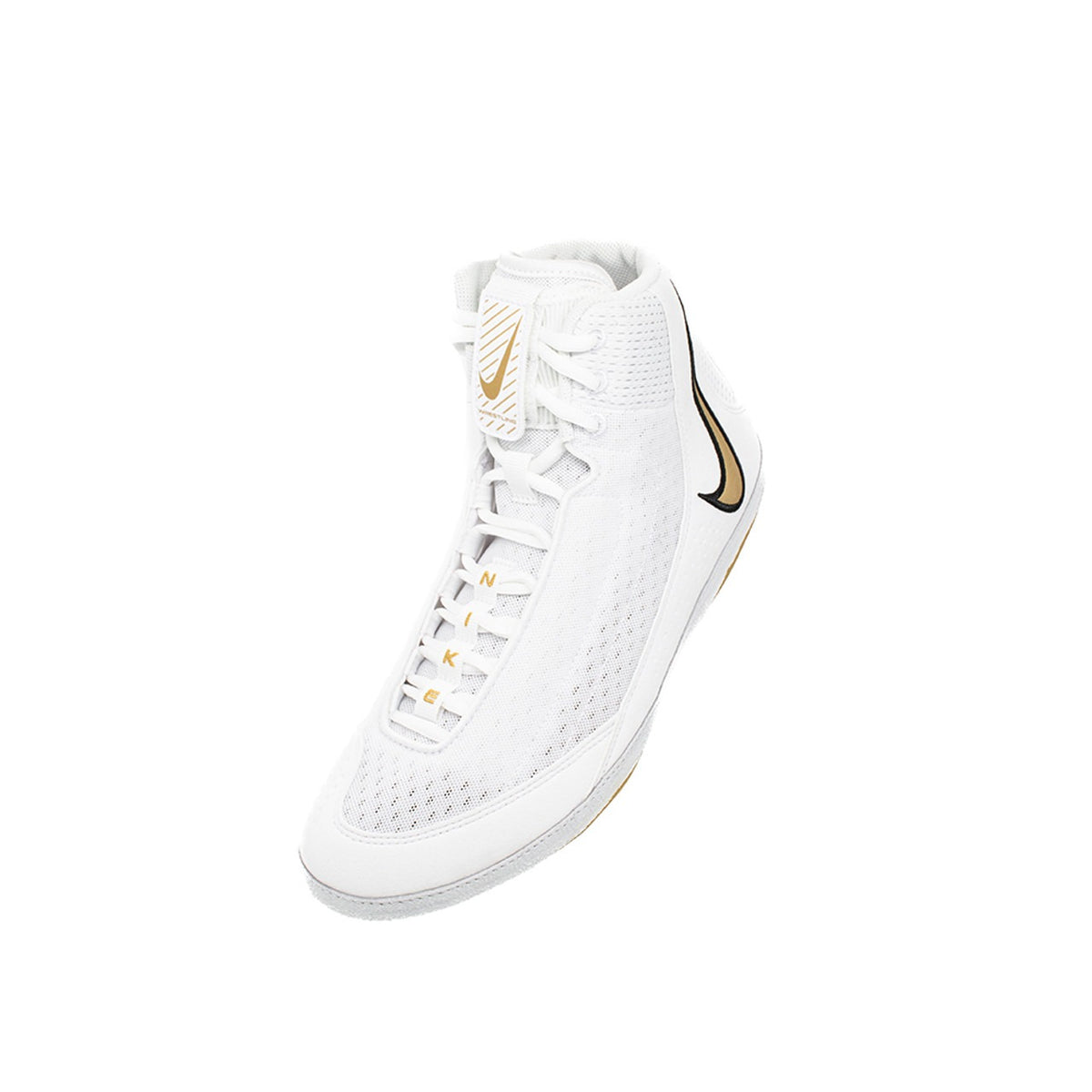 Die Nike Inflict 4 Ringerschuhe in edlem Weiß und Gold kombinieren professionellen Look mit funktionaler Performance. Perfekt für Trainingseinheiten im MMA, Kickboxen oder Ringen mit hoher Präzision und Kontrolle.