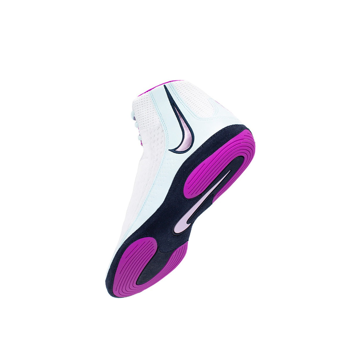 Profi-Athleten profitieren im Training und Wettkampf von den Nike Inflict 4 Ringerschuhen in Weiß/Lila. Das atmungsaktive Mesh und die durchdachte Sohle bieten perfekte Kontrolle bei Ringen, Sparring oder Kickbox-Techniken.
