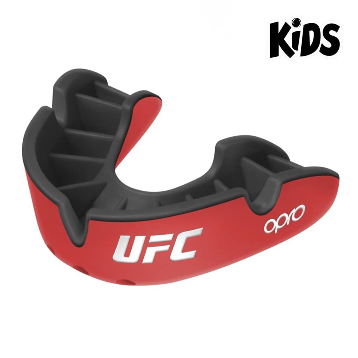 Premium OPRO Kids Mouthguard UFC Silver Level Rot/Schwarz – hochwertiger Zahnschutz für Kinder beim MMA, Boxen und Kampfsport‑Training.