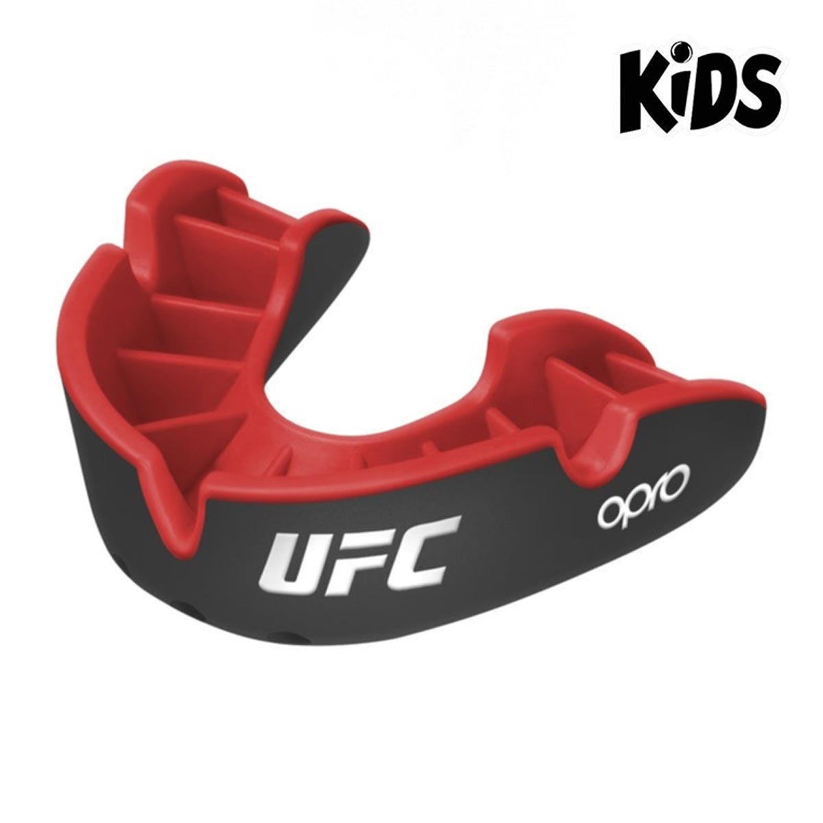 Hochwertiger OPRO Kids Mouthguard UFC Silver Level in Schwarz/Rot – optimierter Zahn‑ und Kieferschutz für junge Kampfsportler beim MMA, Boxen und Grappling.