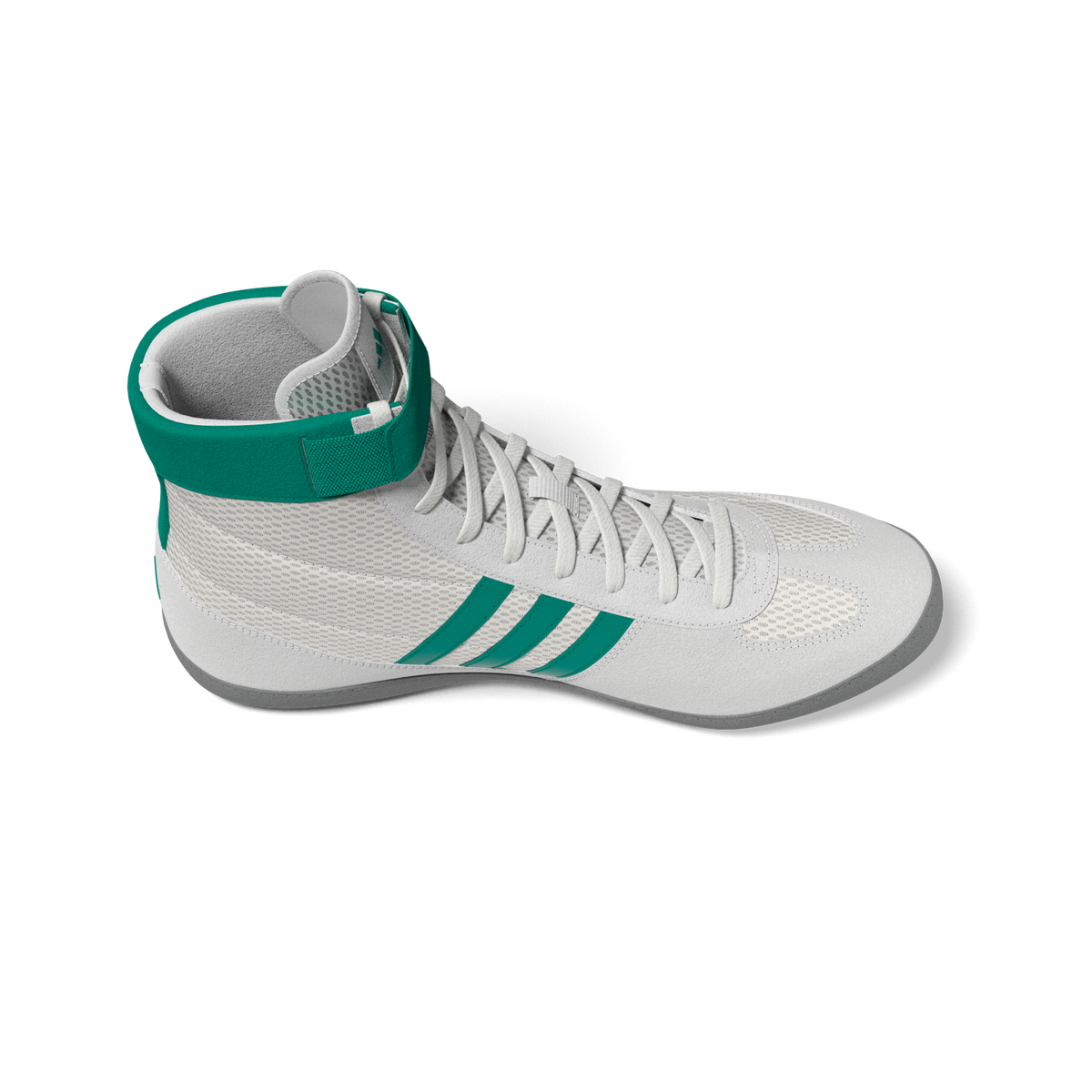 Moderne Wrestling-Schuhe von Adidas mit innovativer Sohlentechnologie für beste Bodenhaftung bei Kampfsportarten wie Jiu-Jitsu und Muay Thai.