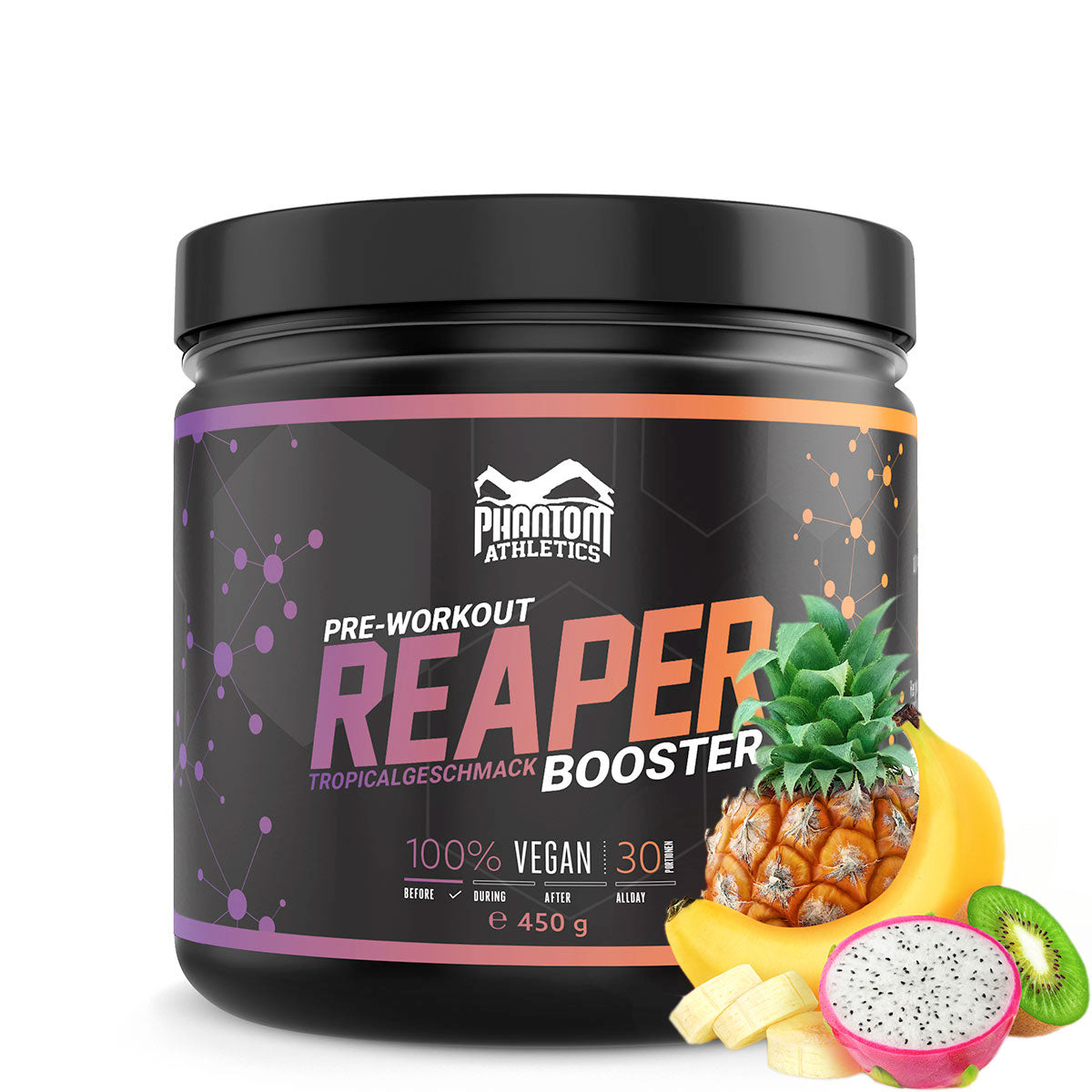 The Phantom REAPER pre-workout booster for martial arts. More energy and focus in training and competition for real fighters. With a delicious tropical taste and high-quality ingredients.