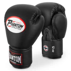 Phantom Athletics Boxhandschuhe BG1 in Schwarz – hochwertige Kampfsport-Handschuhe für Boxen, Muay Thai und MMA-Training.