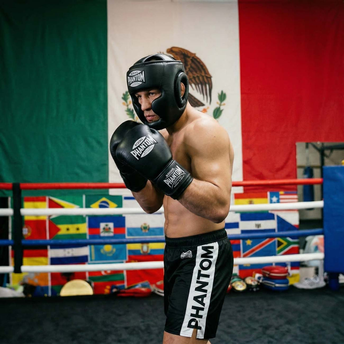 Die Phantom Athletics Boxhandschuhe Mexico in Schwarz kombinieren klassisches Mexico-Design mit moderner Kampfsport-Performance für intensives Boxen, MMA und Kickboxen. Die ergonomische Passform und die hochwertige Polsterung sorgen für präzise Schlagführung und optimalen Schutz im Sparring und Training.