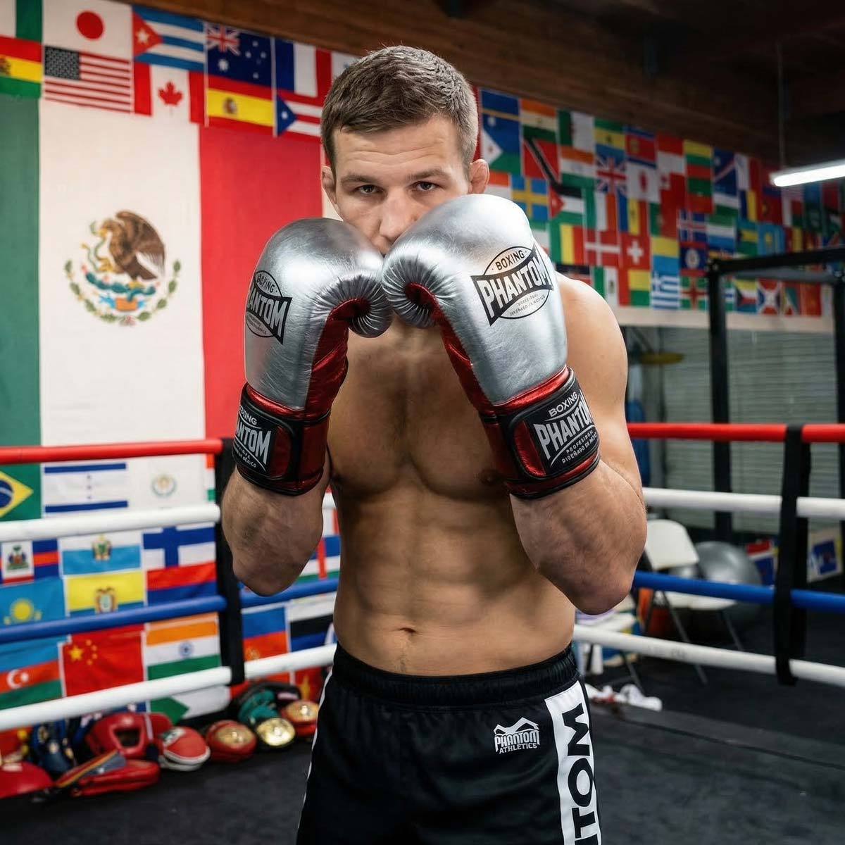 Die Phantom Athletics Boxhandschuhe Mexico in Silber/Rot kombinieren auffälliges Design mit hochwertiger Performance für intensives Boxen, MMA und Kickboxen. Die ergonomische Passform und die starke Polsterung sorgen für präzise Schlagführung und optimalen Schutz im Sparring und Training.