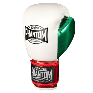 Phantom Athletics Mexico Boxhandschuhe im Flaggenlook: Die Kombination aus Stil und Funktion sorgt für sicheren Halt und optimale Stoßabsorption bei Sparring oder Wettkampf.