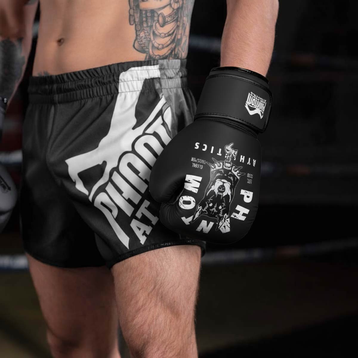 Hochwertige Phantom Athletics Boxhandschuhe Dobermann für Kampfsport-Training und Wettkampf mit optimalem Schutz.