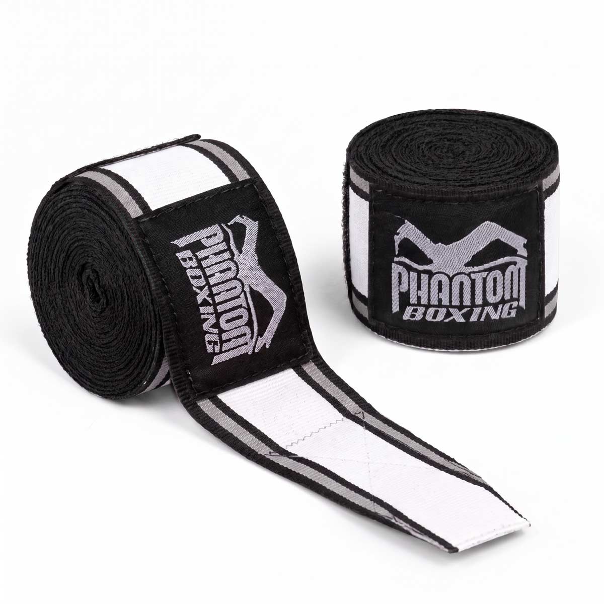 Die schwarzen Phantom Athletics Boxbandagen MT-Pro bieten zuverlässigen Schutz und Stabilität für Hände, Finger und Handgelenke. Das halbelastische Baumwoll-Polyester-Material eignet sich ideal für Boxen, MMA, Kickboxen und Muay Thai.