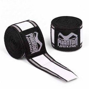 Die schwarzen Phantom Athletics Boxbandagen MT-Pro bieten zuverlässigen Schutz und Stabilität für Hände, Finger und Handgelenke. Das halbelastische Baumwoll-Polyester-Material eignet sich ideal für Boxen, MMA, Kickboxen und Muay Thai.