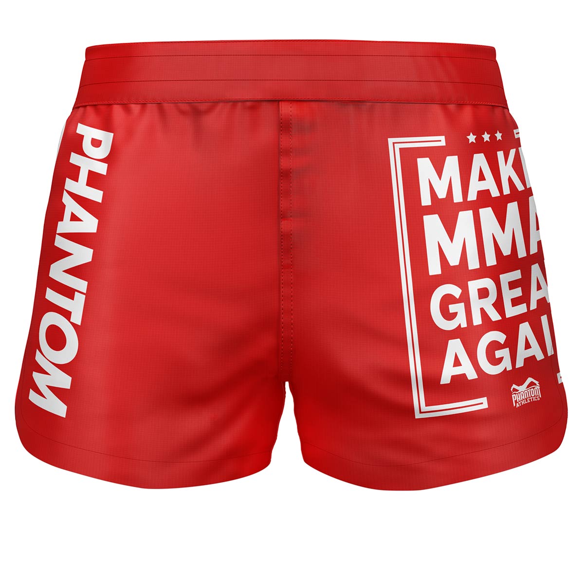 Phantom Fightshorts Fusion-R mit „Make MMA Great Again“-Design in Schwarz und Rot. Leichtes und strapazierfähiges Material sorgt für optimale Bewegungsfreiheit im Training und Wettkampf.