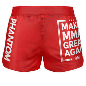 Phantom Fightshorts Fusion-R mit „Make MMA Great Again“-Design in Schwarz und Rot. Leichtes und strapazierfähiges Material sorgt für optimale Bewegungsfreiheit im Training und Wettkampf.