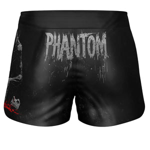 Premium Fightshorts FUSION-R Nightmare von Phantom Athletics – robuster Stoff, athletischer Schnitt und markantes Schwarz-Rot-Design für intensives Kampfsport-Training.