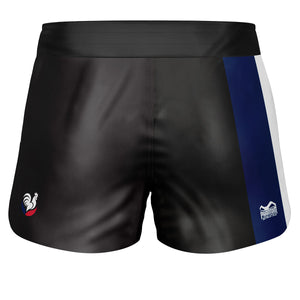 Mit den Phantom Athletics Fightshorts Fusion-R Team France setzt du auf hochwertige Fightwear für ambitionierte Athleten. Der sportliche Schnitt unterstützt schnelle Kicks, Takedowns und Grappling-Sessions im MMA-, Jiu-Jitsu- und Kampfsport-Training.