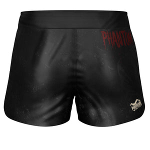 Die Phantom Athletics Fightshorts FUSION-R Chainsaw im markanten Schwarz mit blutroten Akzenten – Premium-Qualität für intensives Kampfsport-Training, Sparring und Wettkampf.