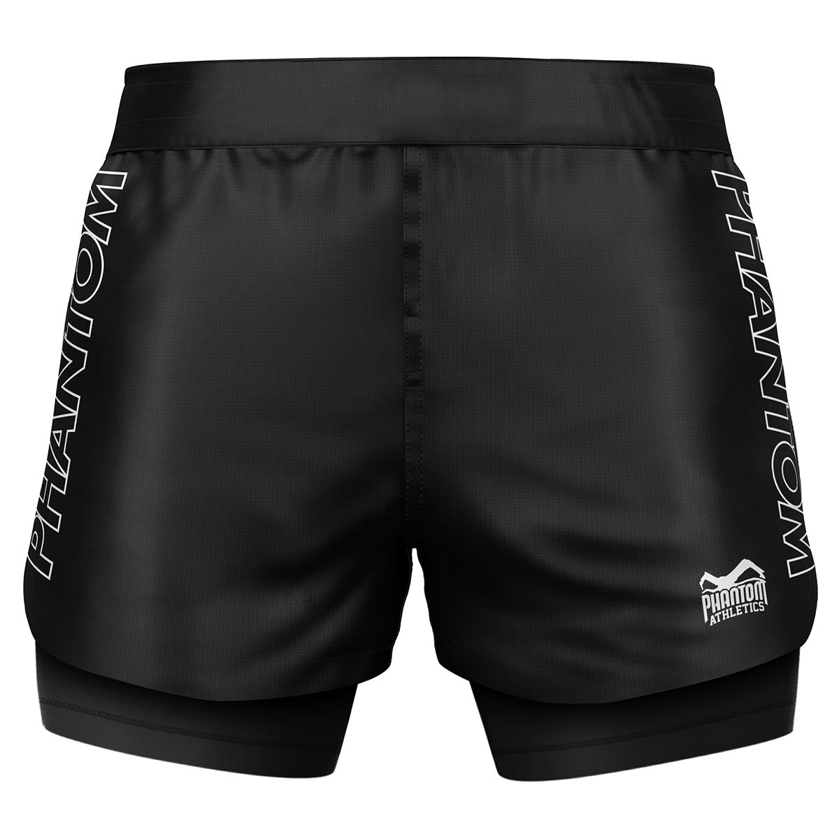 Phantom Athletics Fusion‑R Ranked Fightshorts in Schwarz mit Kompressions-Innenhose (2‑in‑1) – speziell für No‑Gi-BJJ-Athleten auf Schwarzgurt-Level konzipiert. Die Shorts sind IBJJF-konform, leicht, reißfest und bieten maximale Unterstützung und Bewegungsfreiheit.
