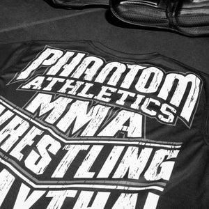 Phantom T-Shirt für alle Kampfsportler. Mit MMA, WRESTLING, MUAY THAI, GRAPPLING, JIU JITSU Schriftzug. Ideal für dein Fight Training.
