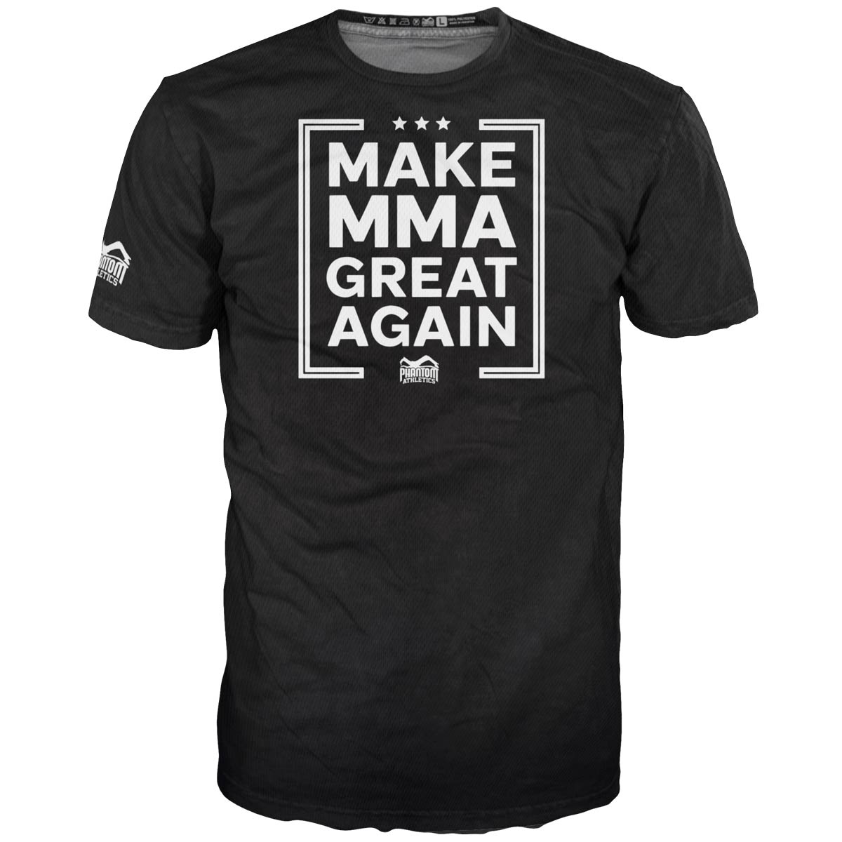 Leichtes und funktionelles Trainingsshirt von Phantom Athletics in Schwarz mit &quot;Make MMA Great Again&quot;-Print, ideal für intensive MMA- und Kampfsporteinheiten. Atmungsaktives Material sorgt für maximalen Komfort.
