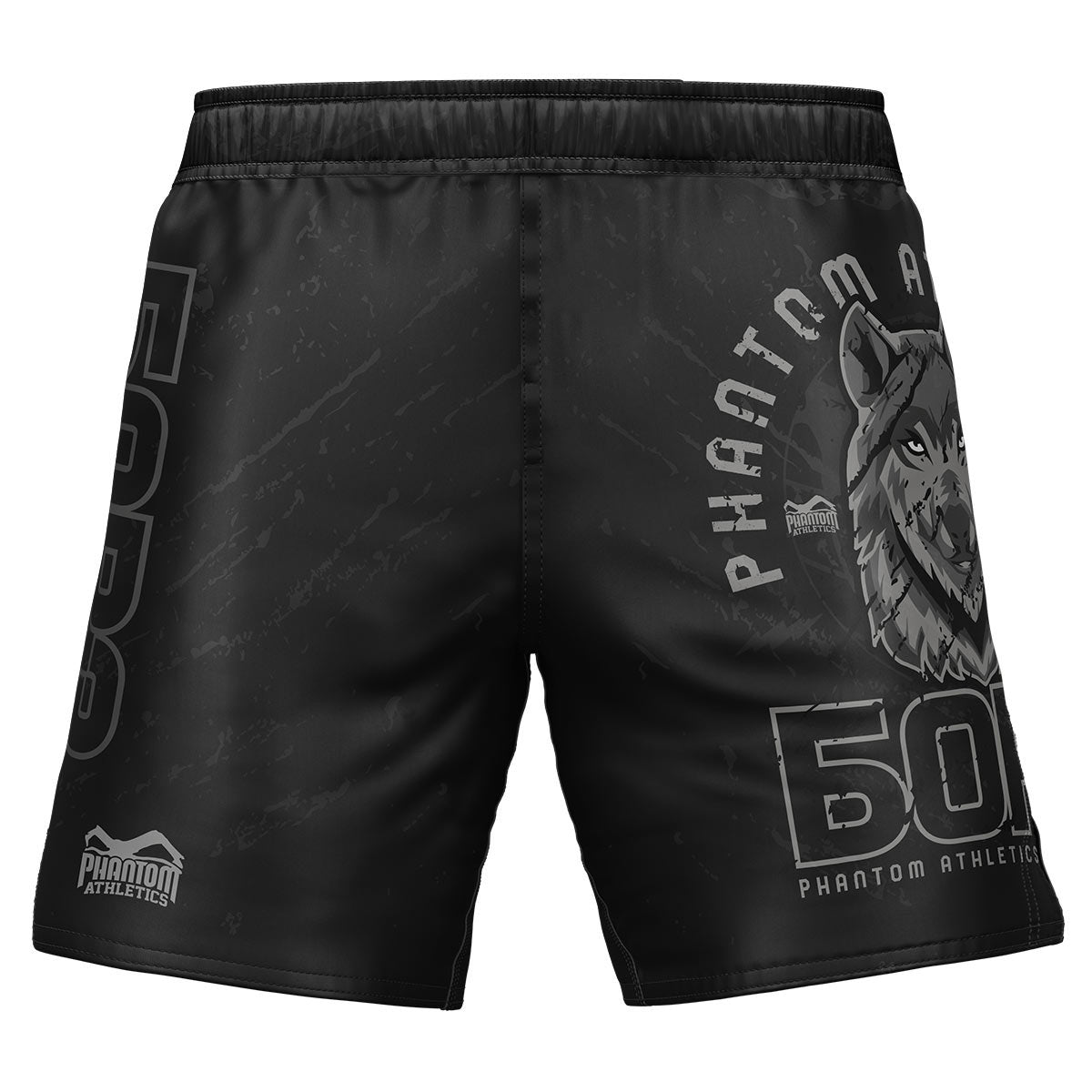 Phantom BORZ БОРЗ fight shorts. The ideal fight shorts for your martial arts. In Chechnya wolf design with Russian WOLF lettering. Perfect for MMA, Muay Thai, kickboxing, wrestling and grappling.