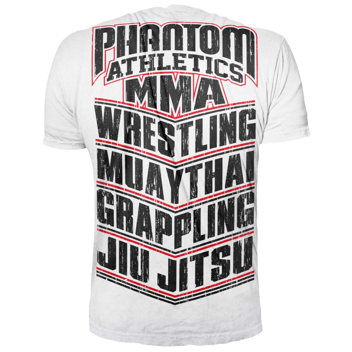 Phantom T-shirt for all martial artists. With MMA, WRESTLING, MUAY THAI, GRAPPLING, JIU JITSU lettering. Ideal for your fight training.