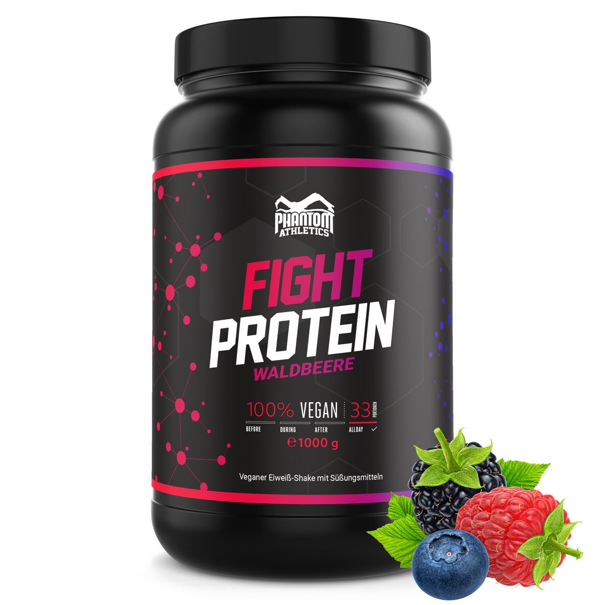 Fight Protein Wildberry 1000g von Phantom Athletics, speziell für Kampfsportler entwickelt. Hochwertiges Protein unterstützt den Muskelaufbau und die Regeneration nach intensiven Trainingseinheiten.